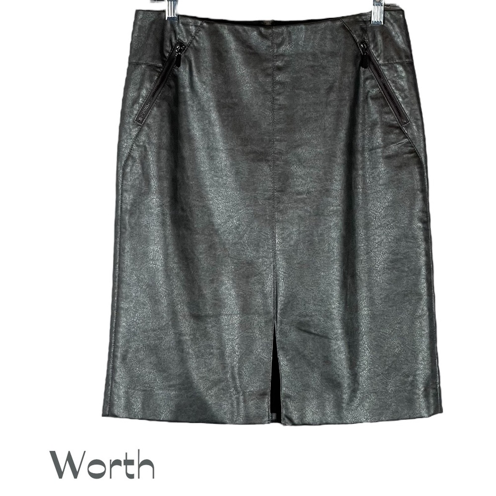 WORTH Gray Metallic Vegan Leather Skirt NWOT Size 4